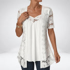 Prudence™ — Blouse blanche dentelle manches courtes élégance féminine